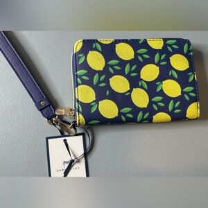 Dabney Lee Blue and Yellow Lemon Wristlet wallet